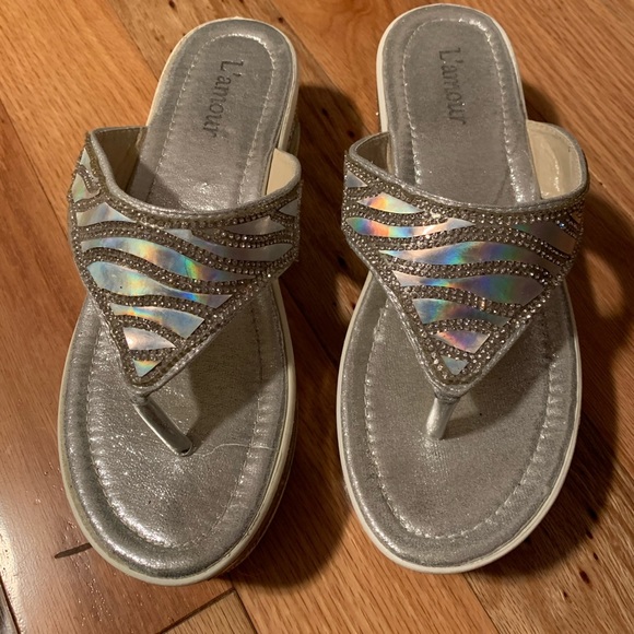 Silver, super glittery,  platform sandals sz 8.5 - Picture 2 of 5